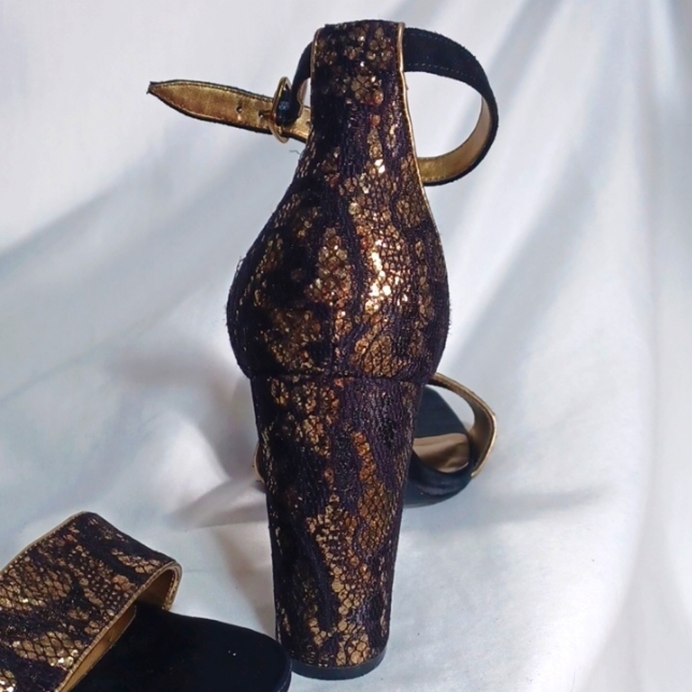 MARC FISHER 4 IN . HEELS 👠 EVENING WEAR BLACK AND GOLD - Picture 3 of 5
